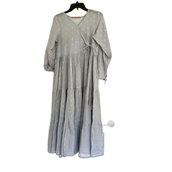GENERATION Classic Blue Tiered Wrap Maxi Dress | Metallic Thread - Picture 1 of 7